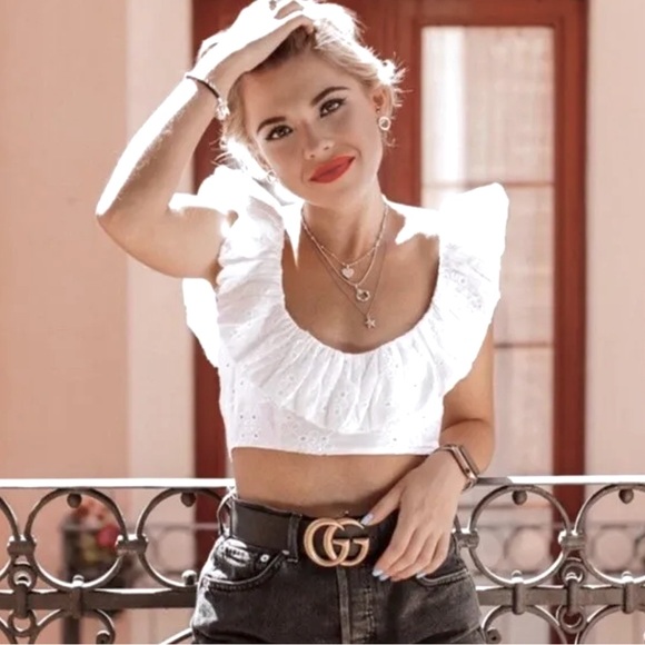 🌸2 for $40 NWT Zara Embroidered Eyelet Lace Ruffle Crop Top White Size S - Picture 4 of 17